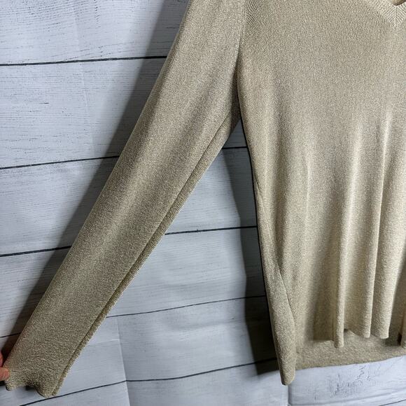 Eileen Fisher Womens size XS Shimmer Gold Lightweight V Neck Pullover Sweater - Picture 5 of 11